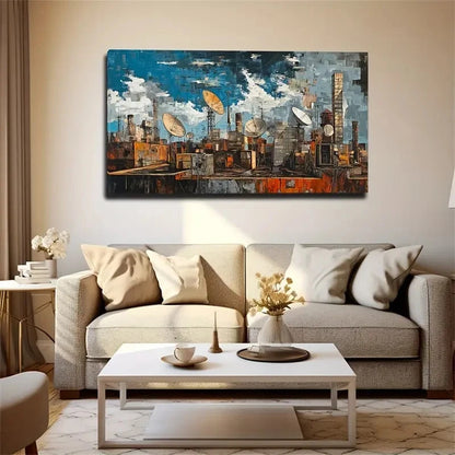 Vibrant Urban Signal Receiver Wall Art Canvas Office Home Room Framed 120x60cm