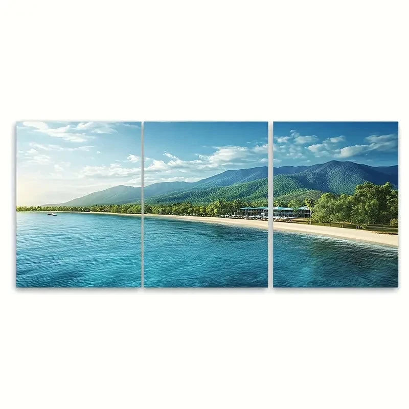 3pcs Cairns Australia Tropical Ocean Beach  Wall Art Set Canvas Framed 50x70cm - High Quality Print 100% Australian Made Wall Canvas Ready to Hang - Bella Home Decor