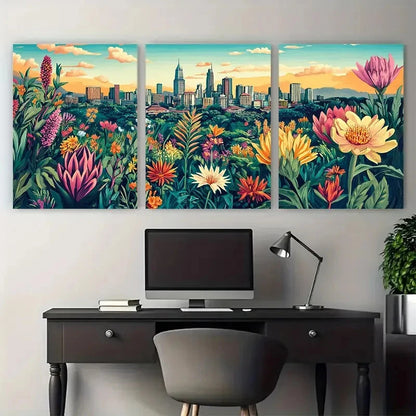 3pcs Nairobi Travel Botanical Illustration Wall Art Set Canvas Framed 50x70cm - High Quality Print 100% Australian Made Wall Canvas Ready to Hang