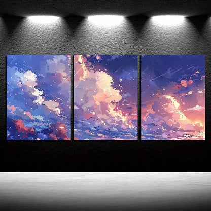 3pcs Vibrant White Cloud with Bird Flying Design Metal Print Ready to Hang Art - Bella Home Decor