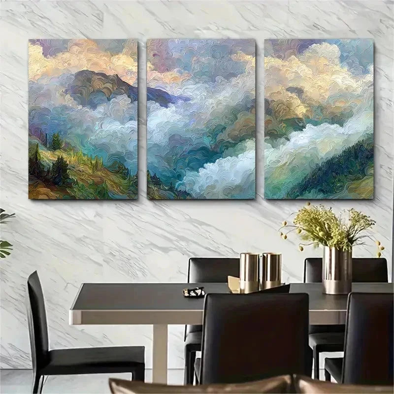 3pcs Abstract Mountain And Clouds Perfect Wall Art Set Canvas Framed 50x70cm - High Quality Print 100% Australian Made Wall Canvas Ready to Hang - Bella Home Decor