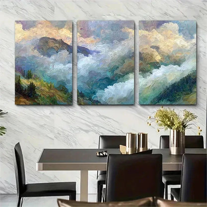 3pcs Abstract Mountain And Clouds Perfect Wall Art Set Canvas Framed 50x70cm - High Quality Print 100% Australian Made Wall Canvas Ready to Hang - Bella Home Decor