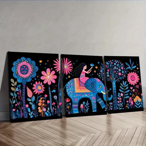 3pcs Elephant and Baby, Luxurious Wall Art Set Canvas Unframed - High Quality Print 100% Australian Made Wall Canvas