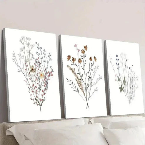 3pcs Vibrant Red Orange Wildflower Designs Wall Art Set Canvas Unframed - High Quality Print 100% Australian Made Wall Canvas