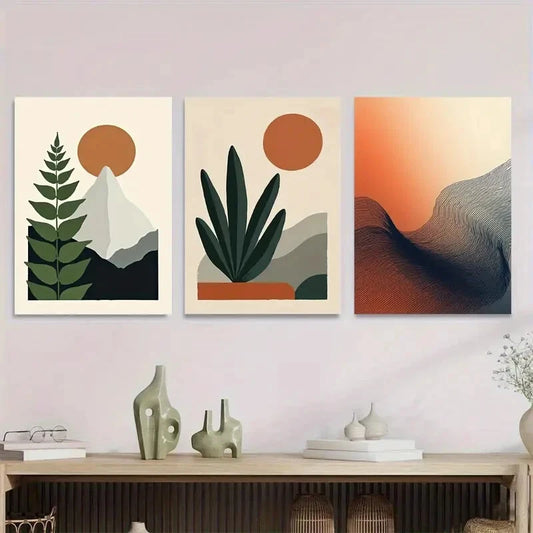 3pcs Modern Minimalist Abstract Plant Wall Art Set Canvas Framed 40x60cm - High Quality Print 100% Australian Made Wall Canvas Ready to Hang