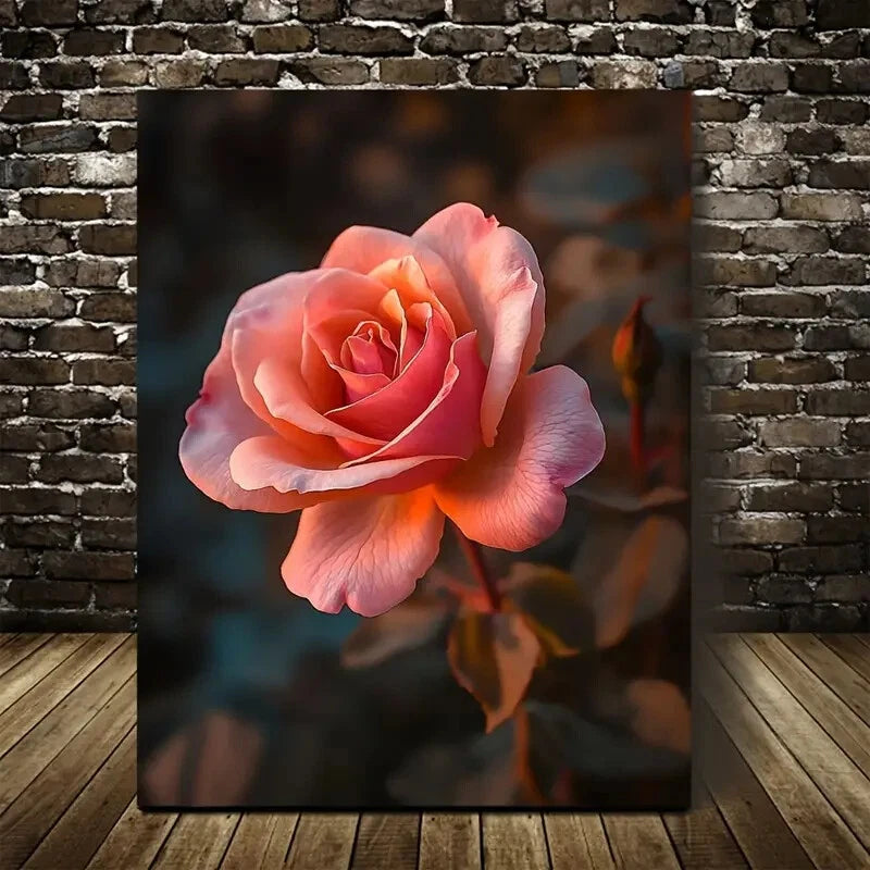 Elegant Rose Vibrant Pink Rose Painting 40x60cm Metal Print Ready to Hang - Bella Home Decor