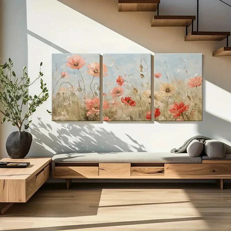 3pcs Abstract Floral Art Soft Pastel Colors Metal Print Ready to Hang Art - Bella Home Decor