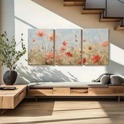 3pcs Abstract Floral Art Soft Pastel Colors Metal Print Ready to Hang Art - Bella Home Decor