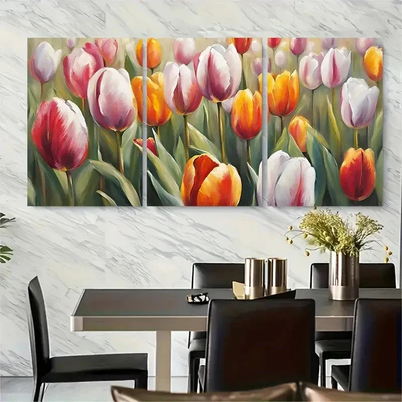 3pcs Vibrant Tulip Field Spring Metal Print Ready to Hang Art