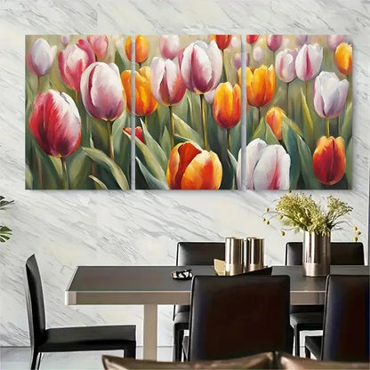3pcs Vibrant Tulip Field Spring Metal Print Ready to Hang Art