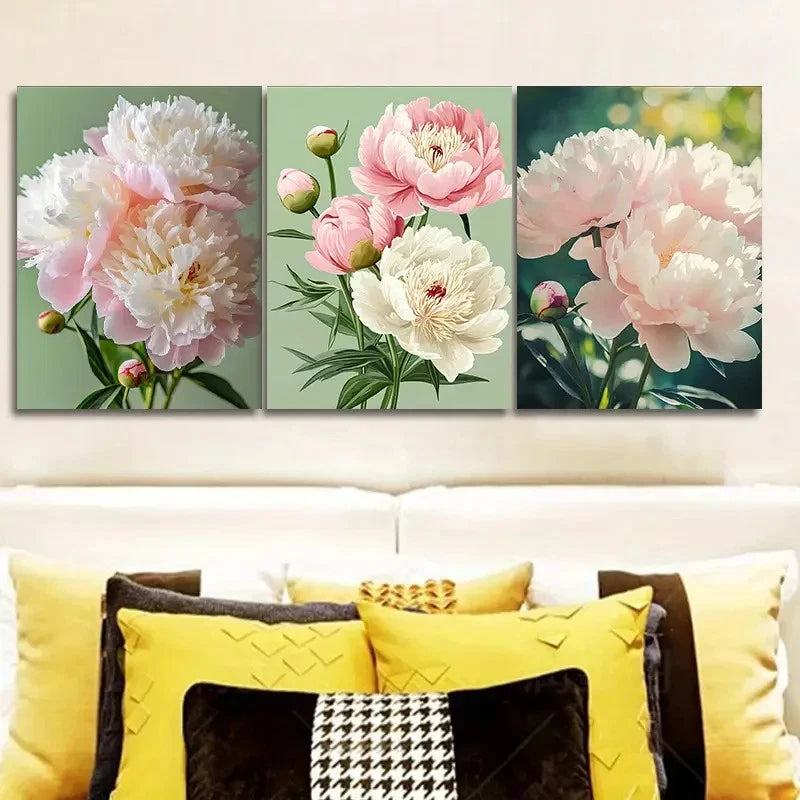 3pcs Peony flowers Wall Art Set Canvas Framed 40x60cm - High Quality Print 100% Australian Made Wall Canvas Ready to Hang - Bella Home Decor