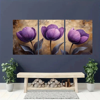 3pcs Showcasing Beige Purple Tulips Perfect Wall Art Set Canvas Framed 40x60cm - High Quality Print 100% Australian Made Wall Canvas Ready to Hang - Bella Home Decor