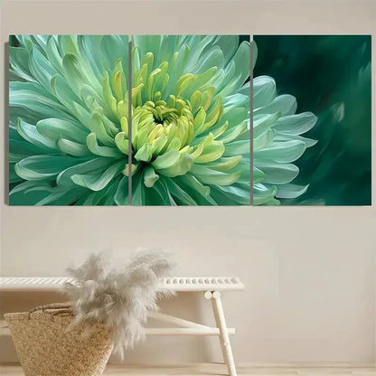 3pcs Green Chrysanthemum Flower Print Wall Art Set Canvas Framed 40x60cm - High Quality Print 100% Australian Made Wall Canvas Ready to Hang