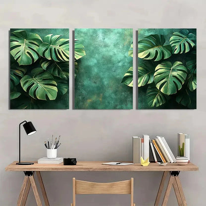 3pcs Minimalist Sage Green Monstera Leaf Metal Print Ready to Hang Art - Bella Home Decor