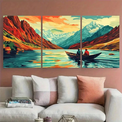 3pcs Pakistan Travel with Mountains & lake View Wall Art Set Canvas Framed 40x60cm - High Quality Print 100% Australian Made Wall Canvas Ready to Hang
