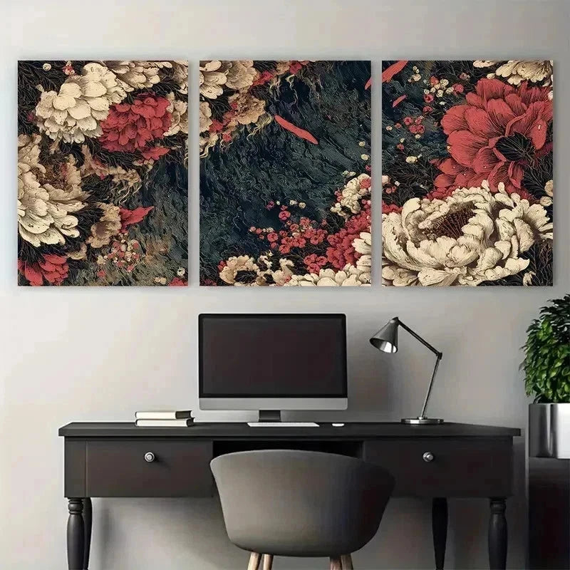 3pcs Vintage Japanese Continuous Prefect Wall Art Set Canvas Framed 60x90cm - High Quality Print 100% Australian Made Wall Canvas Ready to Hang