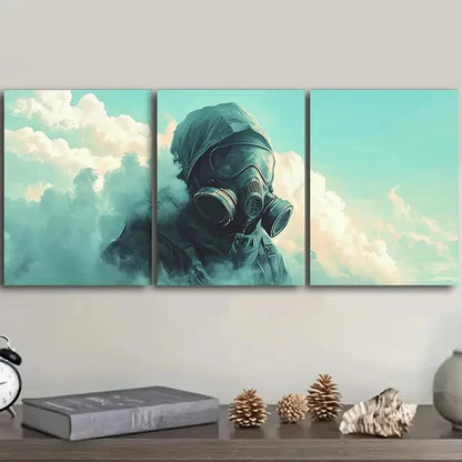 3pcs Surreal Gas Mask Design with Wall Art Set Canvas Unframed – High Quality Print 100% Australian Made Wall Canvas