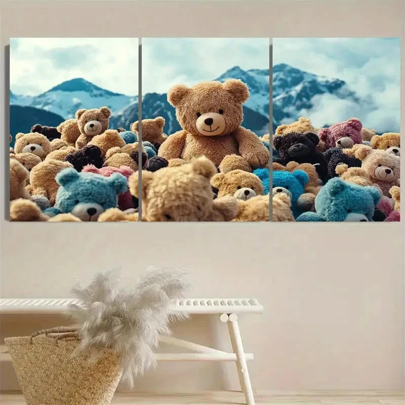 3pcs Teddy Bear Mountain Wall Art Set Canvas Framed 50x70cm - High Quality Print 100% Australian Made Wall Canvas Ready to Hang - Bella Home Decor