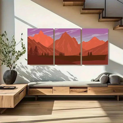 3pcs Orange & Purple Mountain Illustration Metal Print Ready to Hang Art