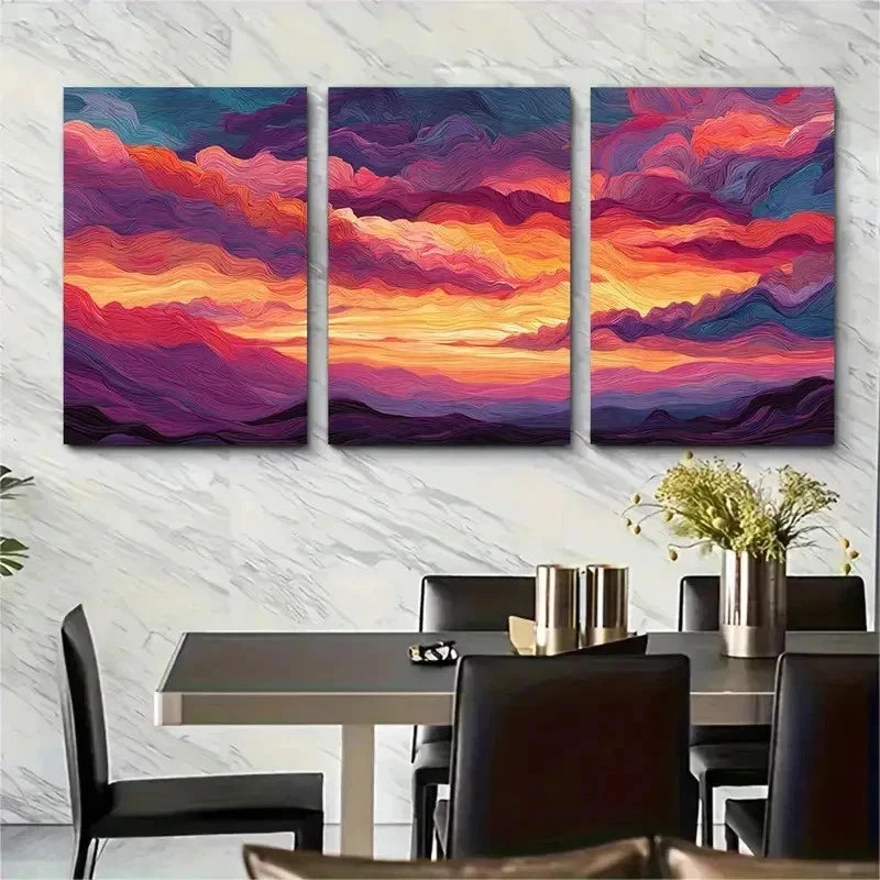 3pcs Seamless  Abstract Colorful Sunset Perfect Wall Art Set Canvas Framed 50x70cm - High Quality Print 100% Australian Made Wall Canvas Ready to Hang