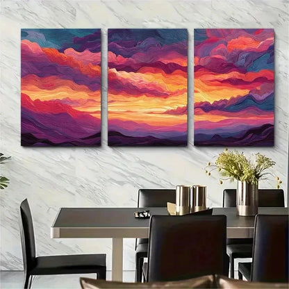 3pcs Seamless  Abstract Colorful Sunset Perfect Wall Art Set Canvas Framed 50x70cm - High Quality Print 100% Australian Made Wall Canvas Ready to Hang