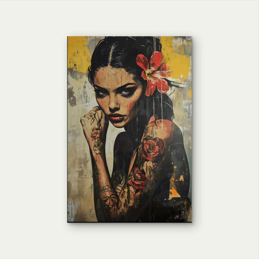 Portrait of a Tattooed Woman 40x60cm Metal Print Ready to Hang