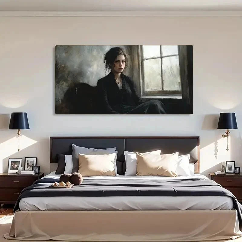 Melancholy Woman Modern Wall Art Canvas Office Home Room Framed 120x60cm