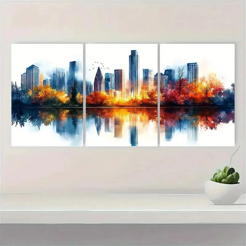 3pcs Austin Painting Texas Watercolor Art Metal Print Ready to Hang Art - Bella Home Decor