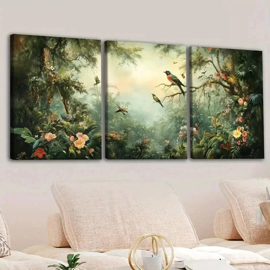 3pcs Animals Abstract Flowers And Birds Plants Wall Art Set Canvas Framed 50x70cm - High Quality Print 100% Australian Made Wall Canvas Ready to Hang