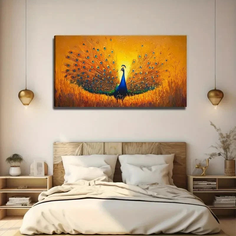 Sunset Peacock Vibrant Wall Art Canvas Office Home Room Framed 120x60cm