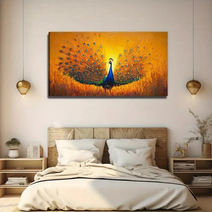 Sunset Peacock Vibrant Wall Art Canvas Office Home Room Framed 120x60cm