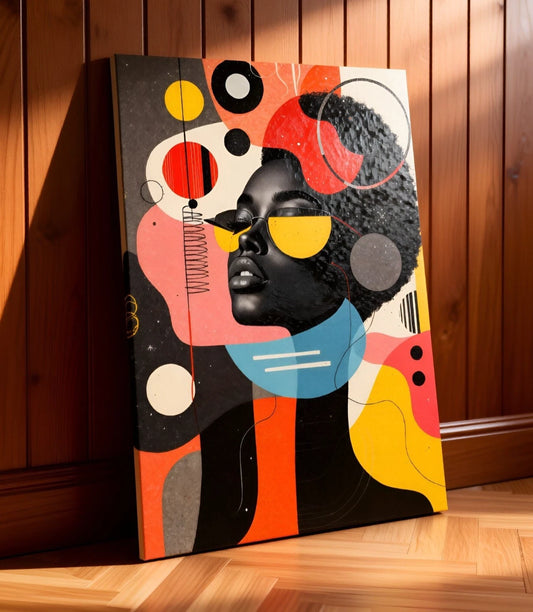 Boho Urban Afro Woman Abstract Portrait 40x60cm Metal Print Ready to Hang