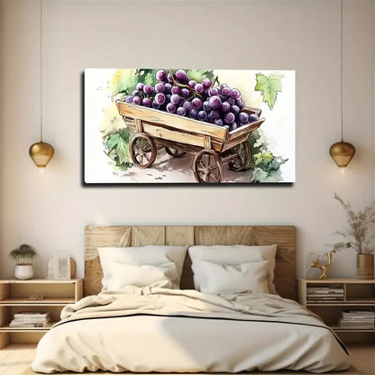 Wooden Cart With Purple Grapes Wall Art Canvas Office Home Room Framed 120x60cm