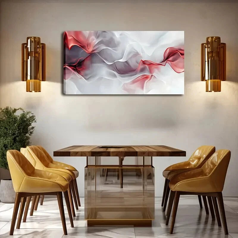 White Red & Gray Interwoven Wall Art Canvas Office Home Room Framed 120x60cm - Bella Home Decor
