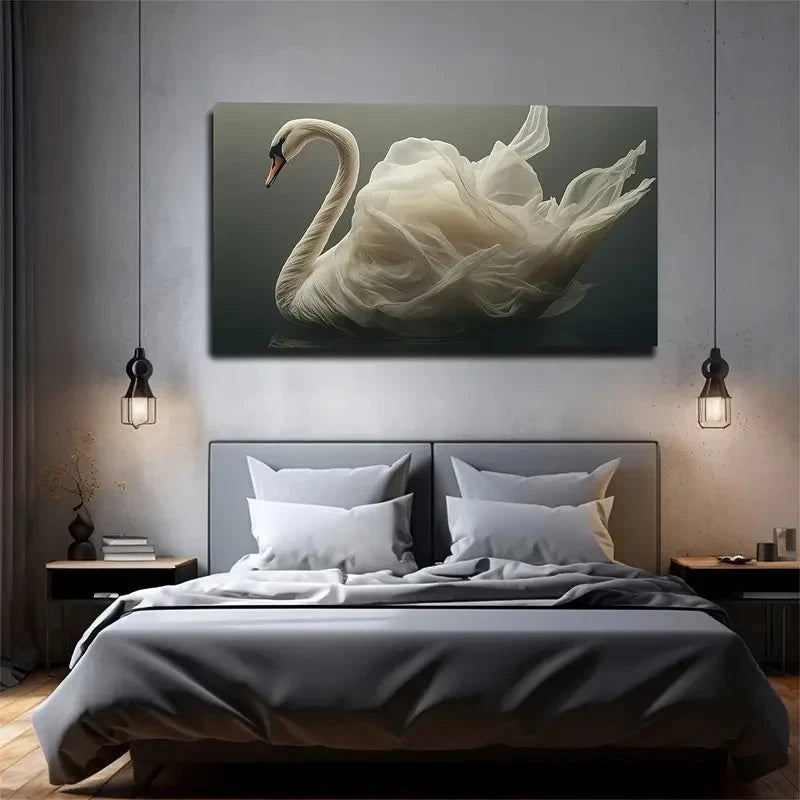 The Swan Subject Is Clear Wall Art Canvas Office Home Room Framed 120x60cm - Bella Home Decor