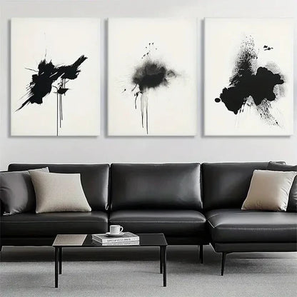3pcs Black Ink Abstract Splatter Modern Perfect Wall Art Set Canvas Unframed - High Quality Print 100% Australian Made Wall Canvas - Bella Home Decor