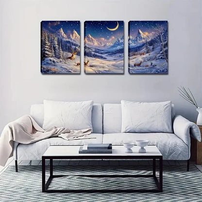 3pcs Snow-Capped Mountains & Starry Night Wall Art Set Canvas Unframed - High Quality Print 100% Australian Made Wall Canvas
