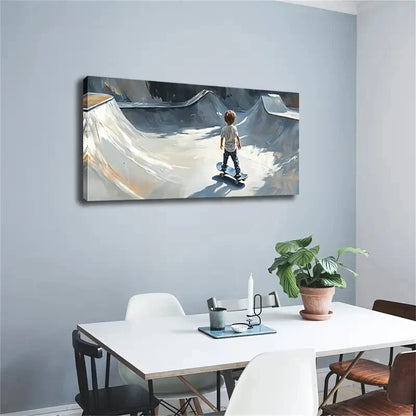A Little Boy Is Skateboarding Wall Art Canvas Office Home Room Framed 120x60cm - Bella Home Decor