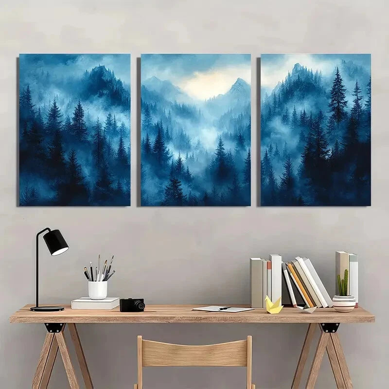 3pcs Blue Forest Prints Shoshone Landscape Metal Print Ready to Hang Art - Bella Home Decor