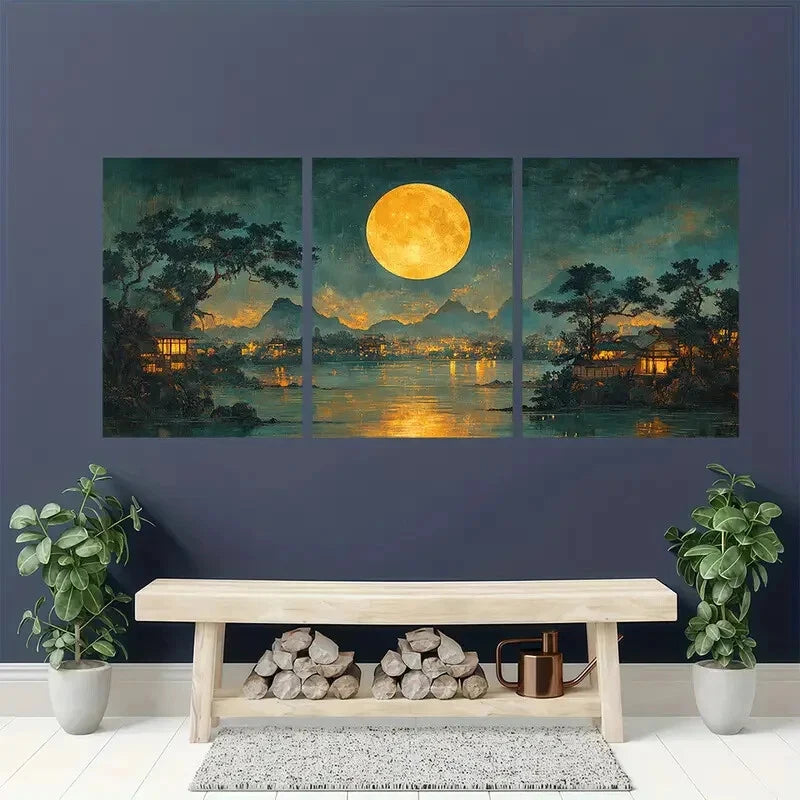 3pcs Japanese Ukiyo-e Vintage Evening Prints Metal Print Ready to Hang Art - Bella Home Decor