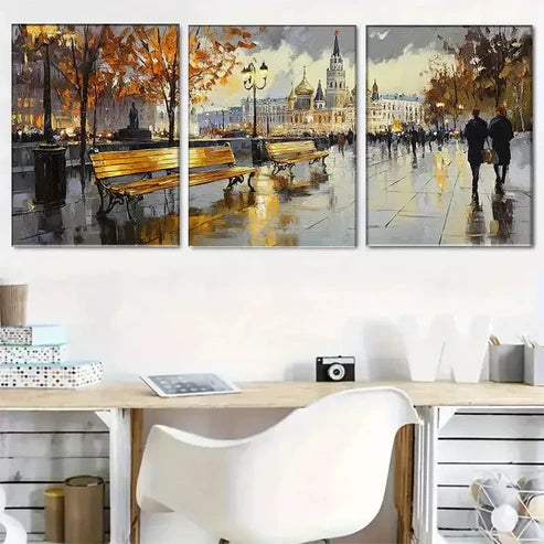 3pcs Modern Autumn Cityscape Wrapped Wall Art Canvas Unframed - High Quality Print 100% Australian Made Wall Canvas