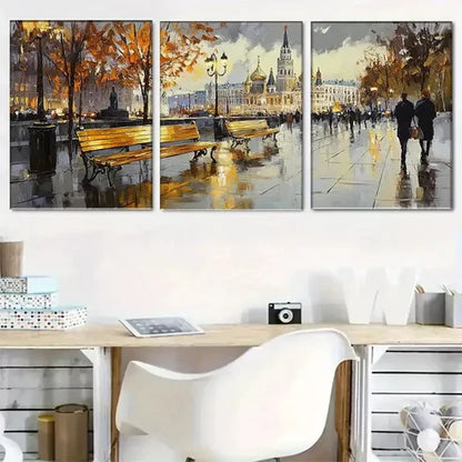 3pcs Modern Autumn Cityscape Wrapped Wall Art Canvas Unframed - High Quality Print 100% Australian Made Wall Canvas