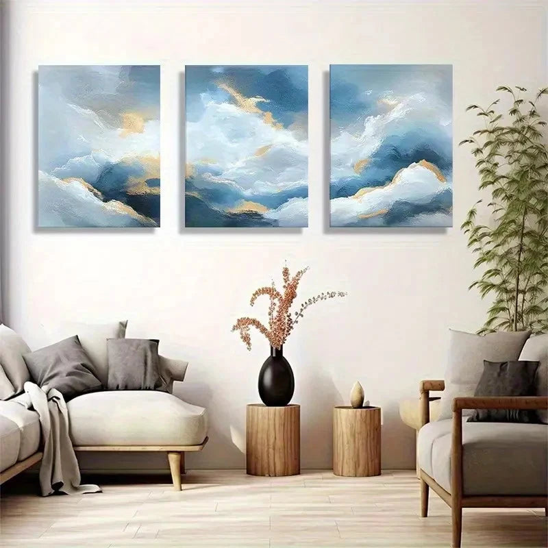 3pcs Serene Sky Abstract Cloud Landscape Metal Print Ready to Hang Art