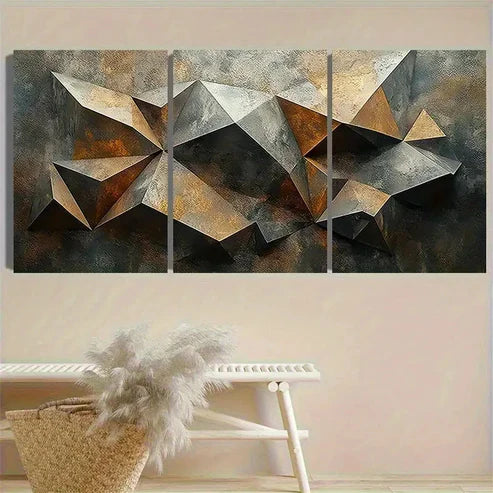 3pcs Geometric Metal Wall Sculpture Wall Art Canvas Unframed - High Quality Print 100% Australian Made Wall Canvas - Bella Home Decor