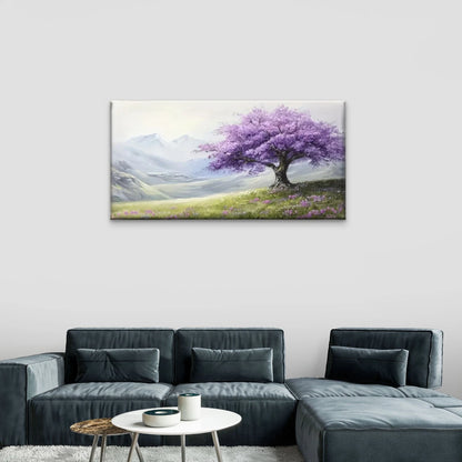 Mountain Tree Purple Wall Art Canvas Office Home Room Framed 120x60cm