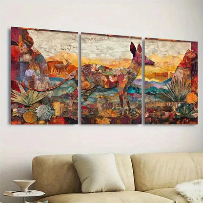3pcs Vibrant Kanga & Wildlife Wall Art Set Canvas Framed 40x60cm - High Quality Print 100% Australian Made Wall Canvas Ready to Hang