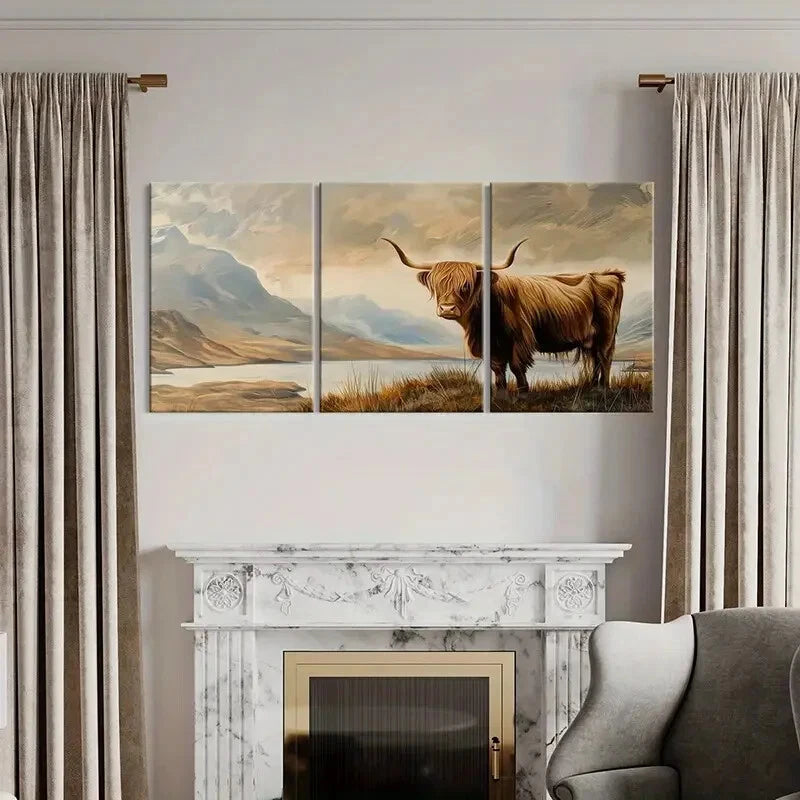 3pcs Highland Cow Landscape Art Nature Scene Metal Print Ready to Hang Art - Bella Home Decor