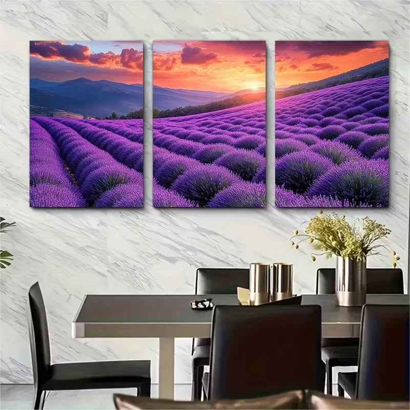 3pcs Vibrant Lavender Fields Metal Print Ready to Hang Art