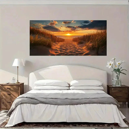 Beach Sunset  Serene Coastal Wall Art Canvas Office Home Room Framed 120x60cm
