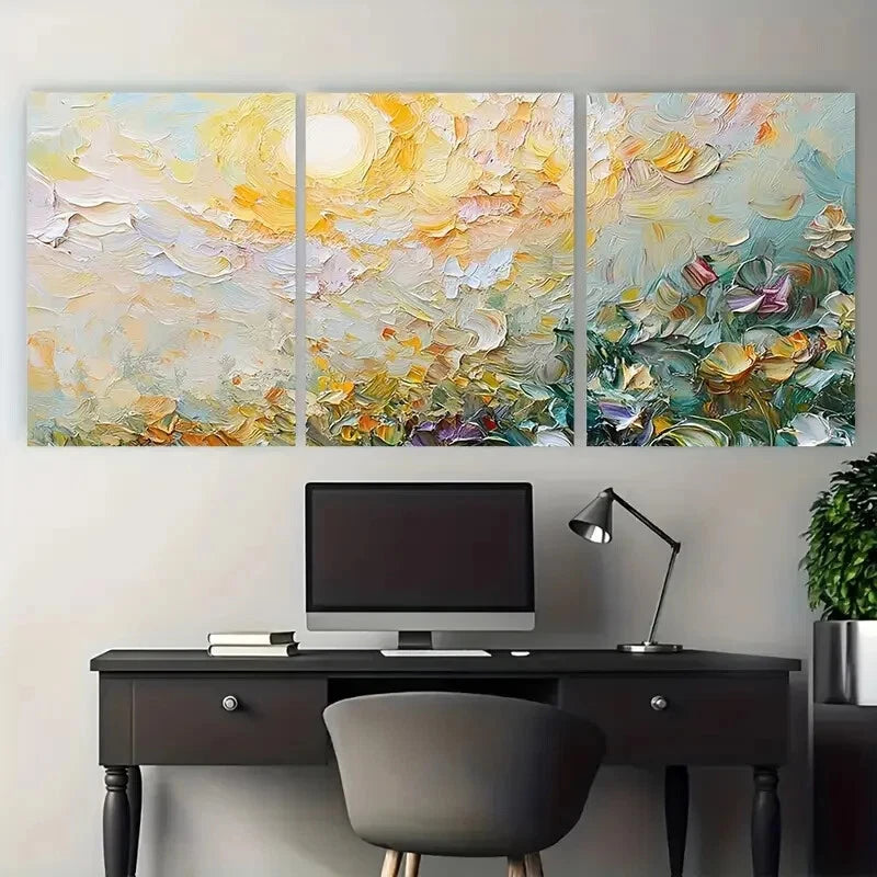 3pcs Sunset Floral Impressionist Warm Light Metal Print Ready to Hang Art